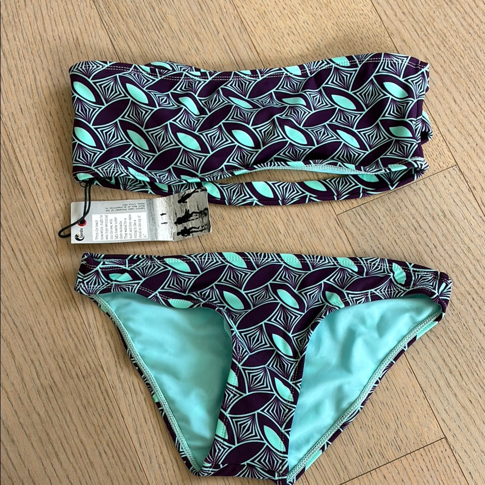Bantu Swim NWT- Aqua & Purple Geometric Bikini Swim Set